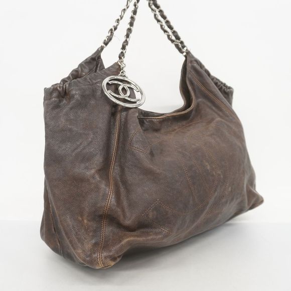 Chanel Chain Shoulder Caviar Skin Brown Silver Metal Fittings - Picture 2 of 3
